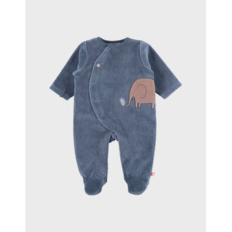 Noukie's Babypyjama in blauw fluweel met olifantenborduursel