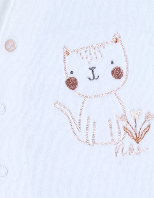 Noukie's Fluwelen babypyjama met kattenborduursel