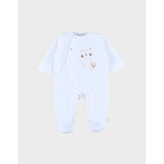 Noukie's Fluwelen babypyjama met kattenborduursel