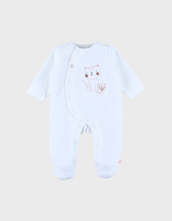 Noukie's Fluwelen babypyjama met kattenborduursel