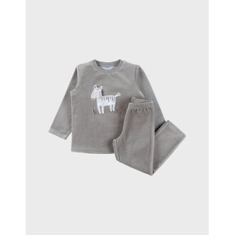 Noukie's Kaki fluwelen 2-delige pyjama met zebra borduursel