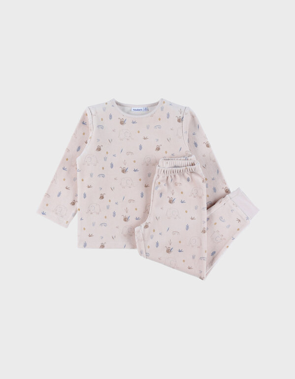 Noukie's Beige fluwelen 2-delige pyjama met olifantenmotief