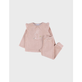 Noukie's 2-delige pyjama van roze fluweel met geborduurd konijn