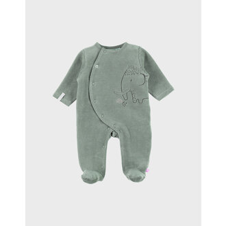 Noukie's Groene fluwelen babypyjama met olifantenborduursel
