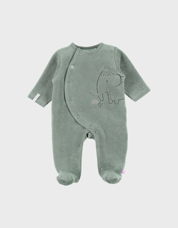 Noukie's Groene fluwelen babypyjama met olifantenborduursel