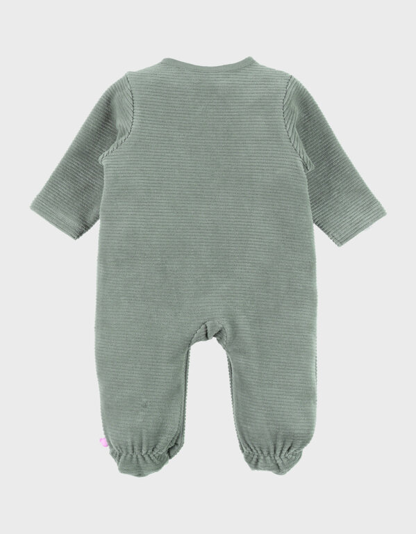 Noukie's Groene fluwelen babypyjama met olifantenborduursel