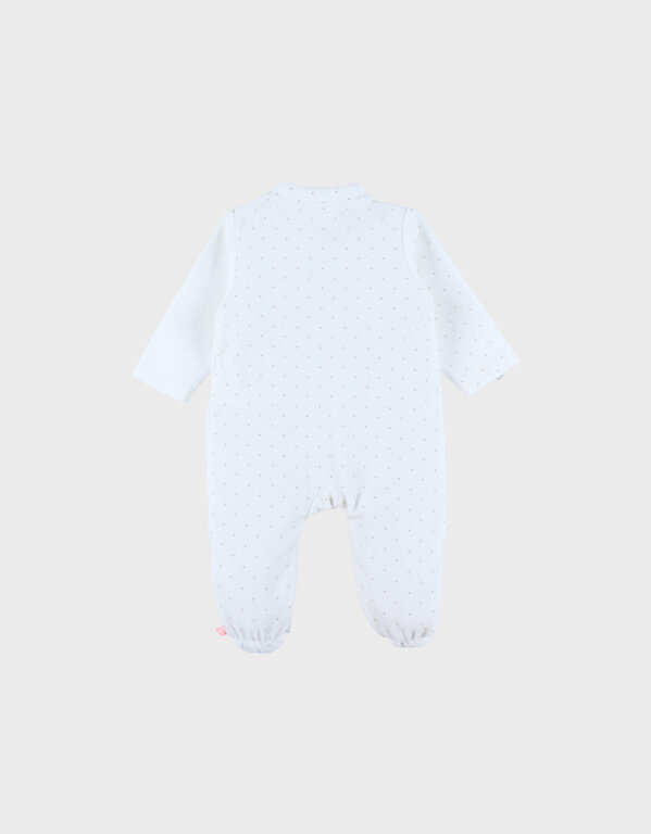 Noukie's Witte fluwelen babypyjama met geborduurde vogels