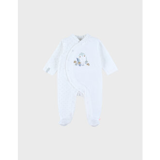 Noukie's Witte fluwelen babypyjama met geborduurde vogels