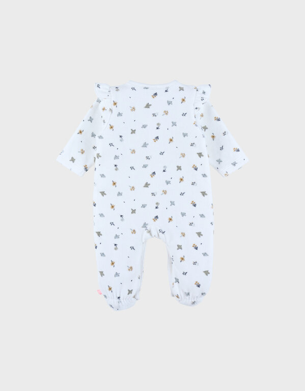 Noukie's Babypyjama in wit fluwelen vogelprint