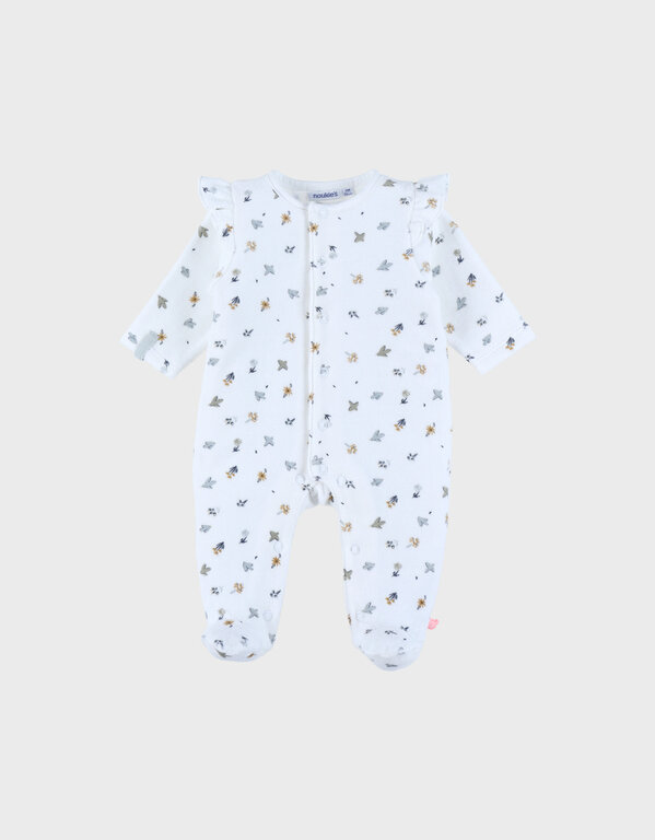 Noukie's Babypyjama in wit fluwelen vogelprint