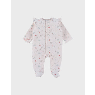Noukie's Lichtroze fluwelen babypyjama met bloemen en ruches