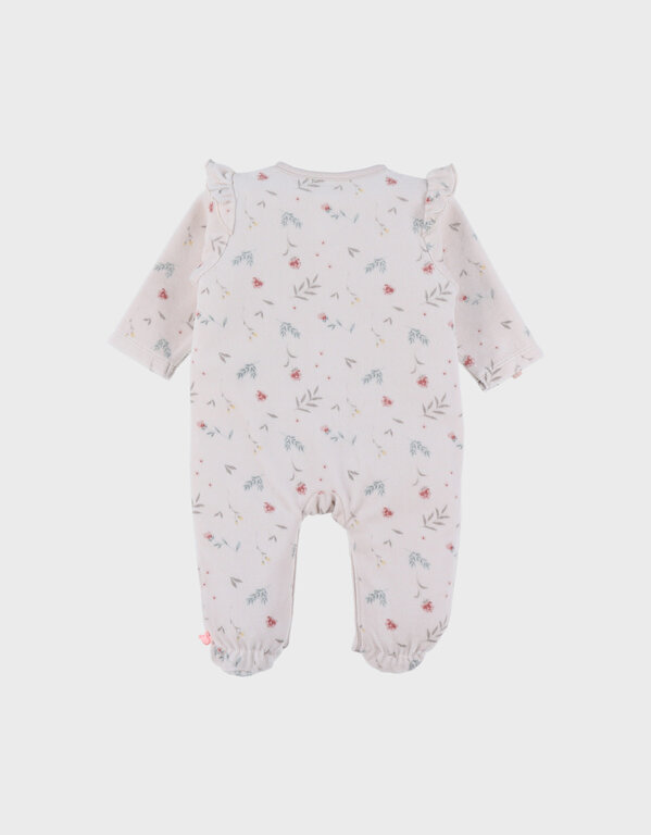Noukie's Lichtroze fluwelen babypyjama met bloemen en ruches
