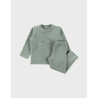 Noukie's 2-delige groene fluwelen pyjama met gigantisch borduursel