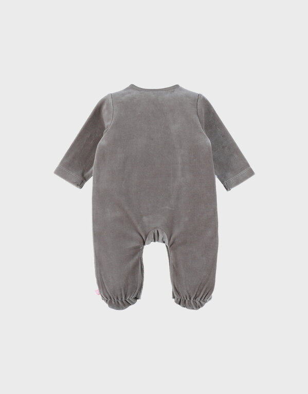 Noukie's Kaki fluwelen babypyjama met zebra borduursel