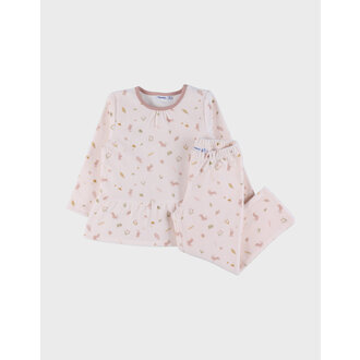 Noukie's 2-delige roze fluwelen pyjama met bloemen- en konijnenmotief