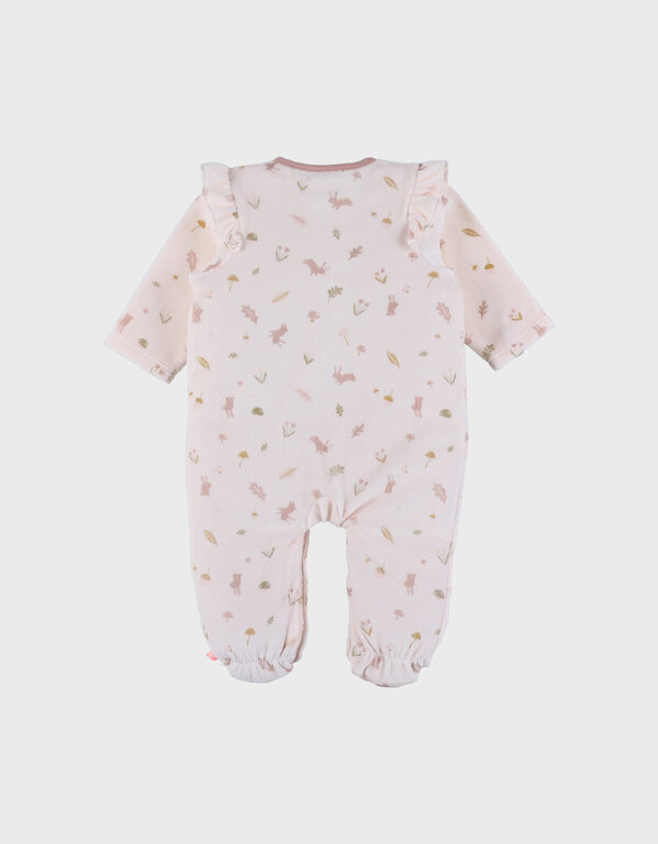 Noukie's Lichtroze fluwelen babypyjama met ruches