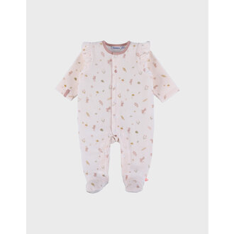 Noukie's Lichtroze fluwelen babypyjama met ruches