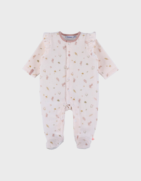 Noukie's Lichtroze fluwelen babypyjama met ruches