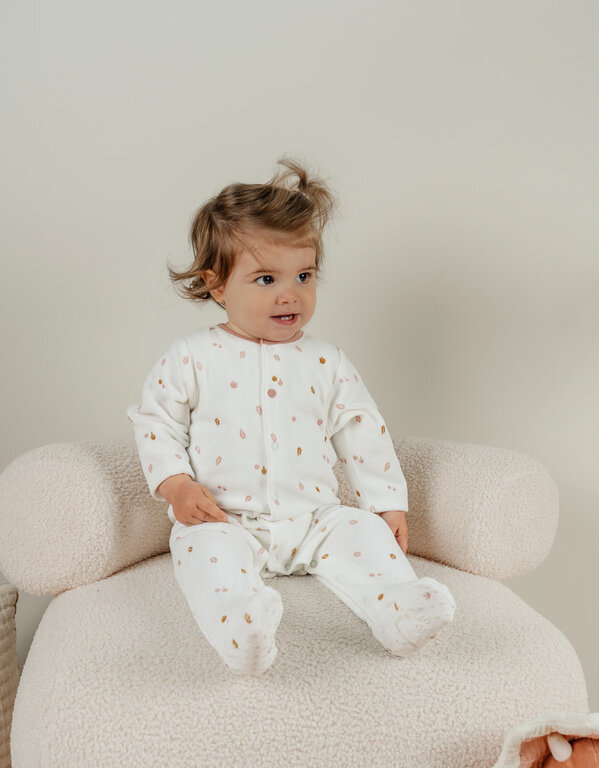 Noukie's Set van 2 geborduurde roze en witte baby fluwelen pyjama's