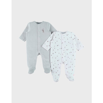 Noukie's Set van 2 geborduurde fluwelen pyjama's konijn