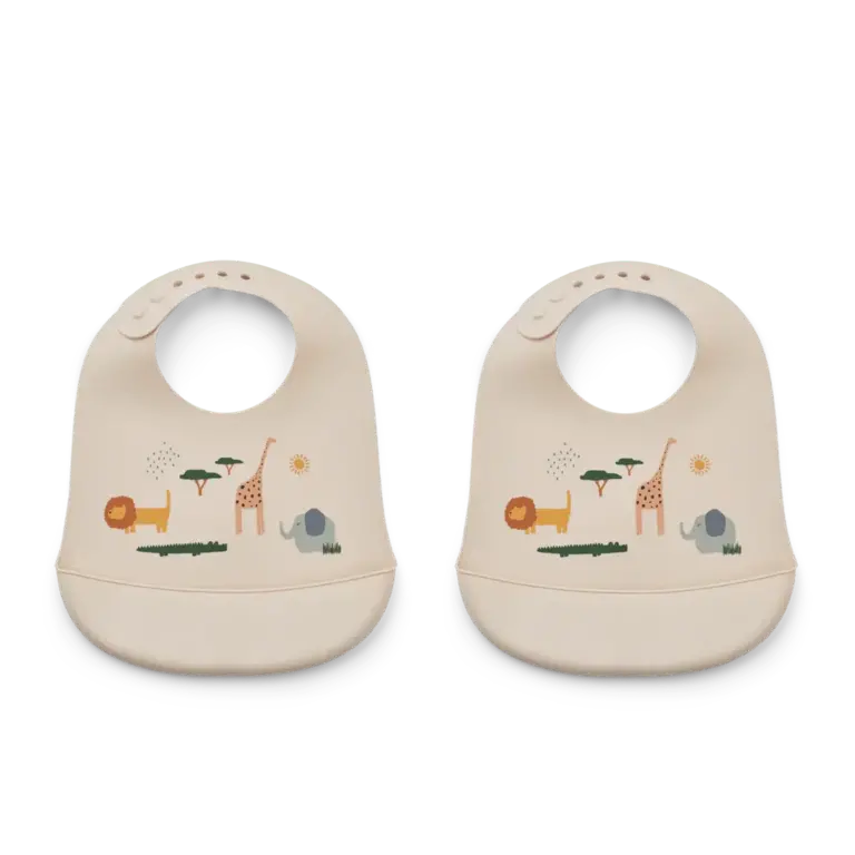 Liewood Tilda Silicone Bib 2-Pack - Safari Sandy Mix