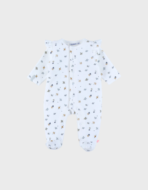 Noukie's Babypyjama in wit fluwelen vogelprint