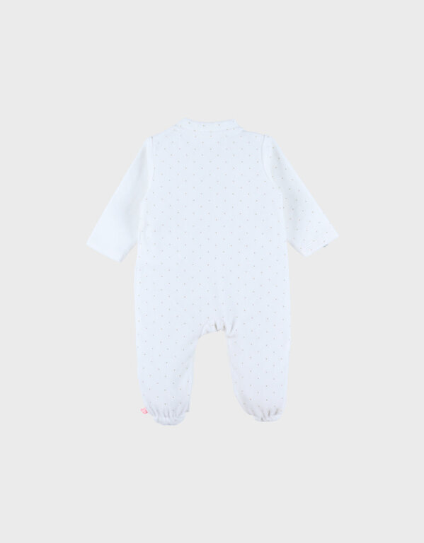 Noukie's Witte fluwelen babypyjama met geborduurde vogels