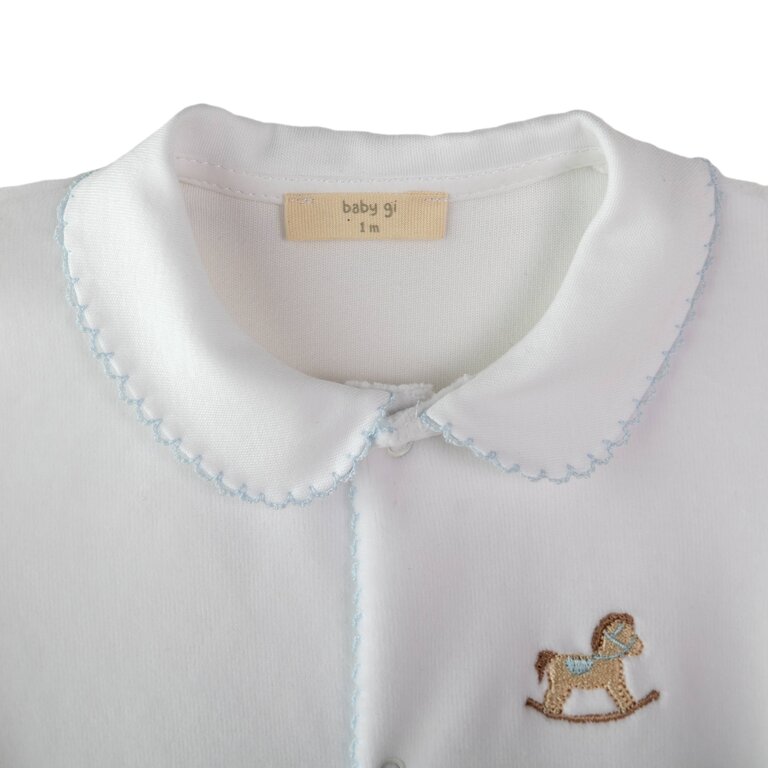 BabyGi Rocking Horse Footie - White & Blue