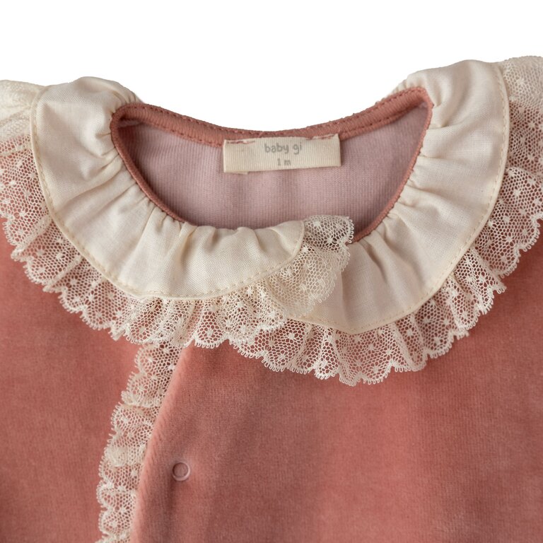BabyGi Velour Footie with Lace - Old Rose