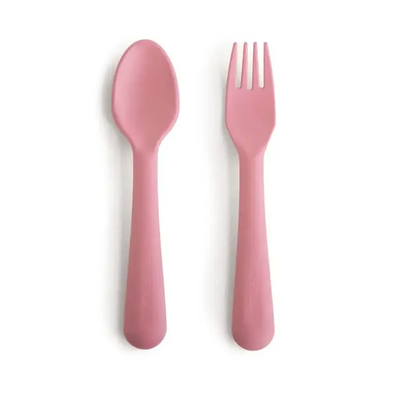 Mushie Dinnerware Fork and Spoon Set - Dusty Rose