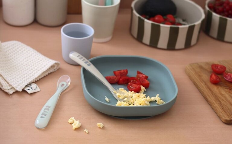 Béaba Set van 2 Siliconen Lepels - 1e Leeftijd - met Opbergbox - Klei