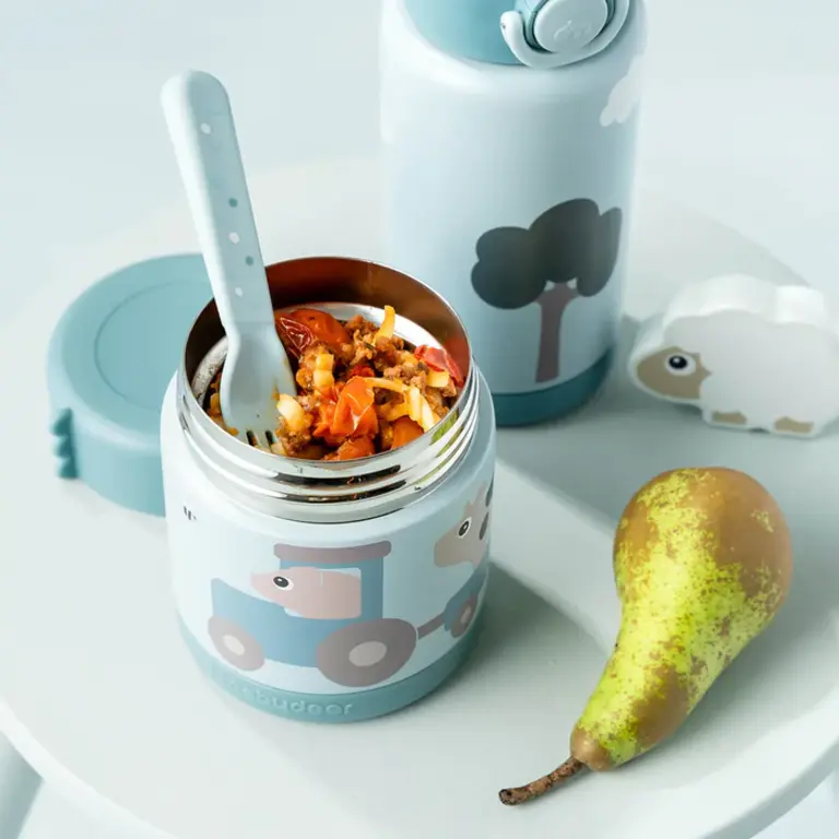Done by Deer Insulated food jar - Tiny Farm - Blue - 300 ml