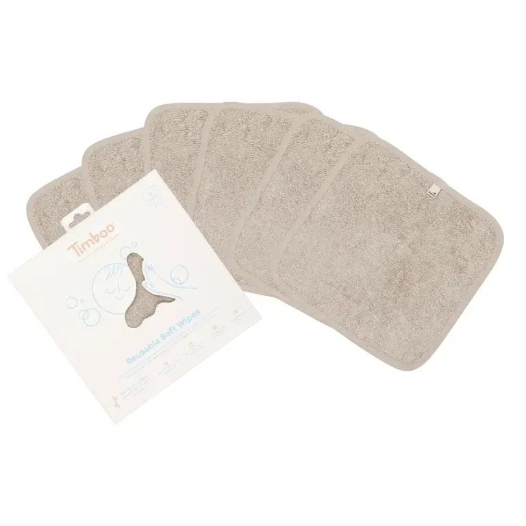 Timboo Reusable Soft Wipes (6 pieces) - Feather Grey