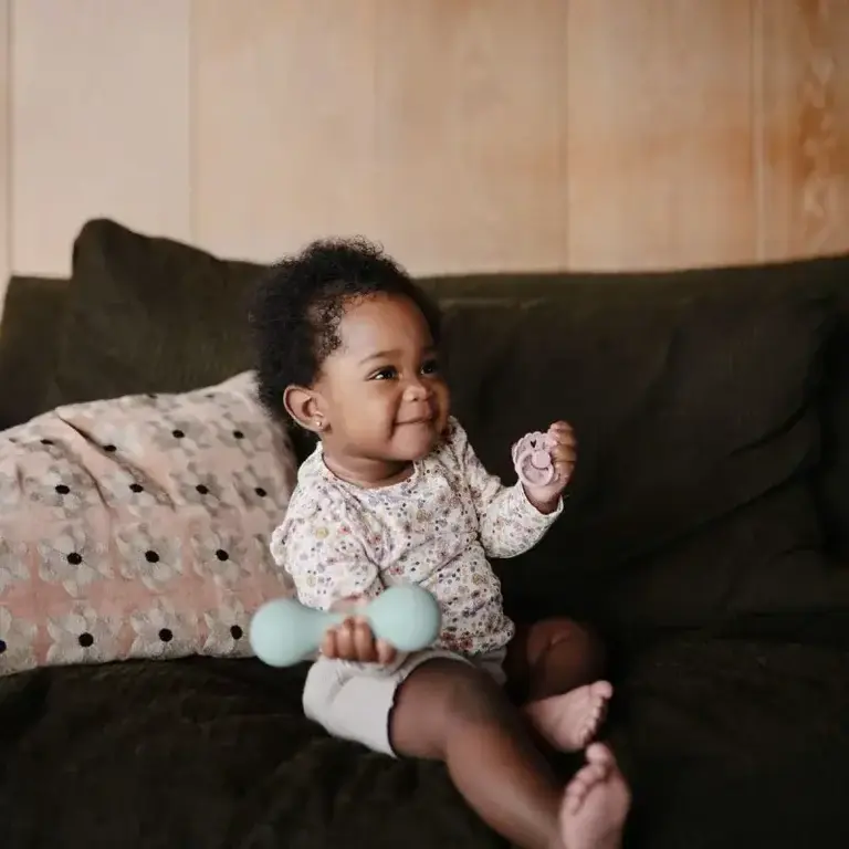 Mushie Rattle Toy Silicone Cambridge Blue