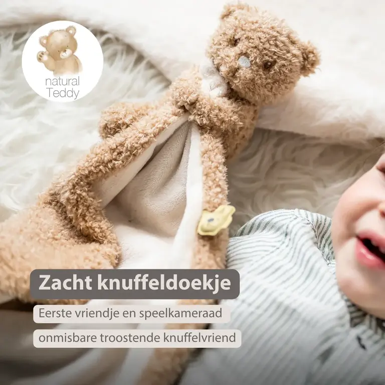 Nattou Teddy Baby Knuffeldoekje met Knuffel - Beer - 27 x 27 cm - Beige