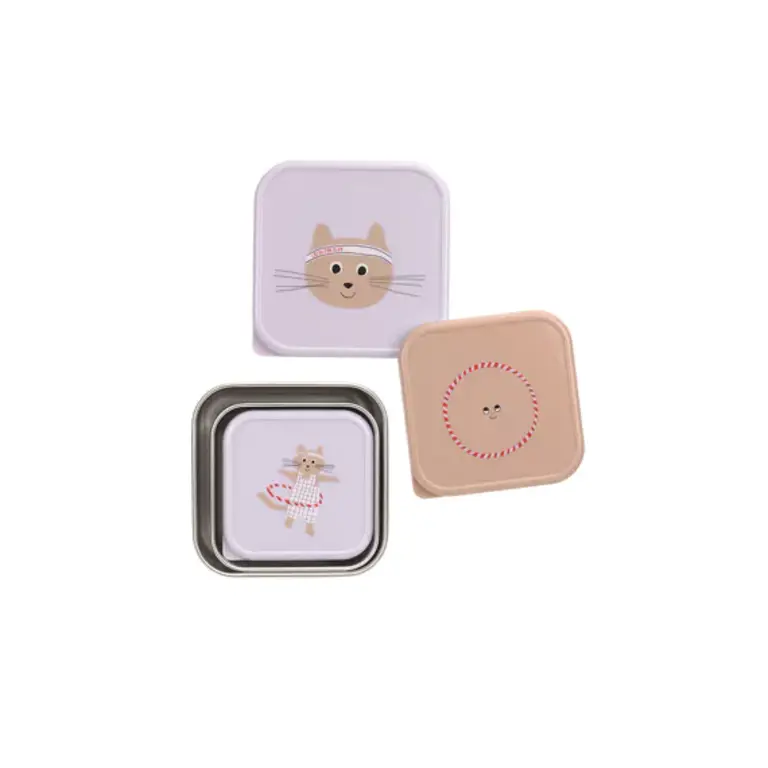 Lässig Set van 3 roestvrijstalen snackboxen - Tiny Team Kat