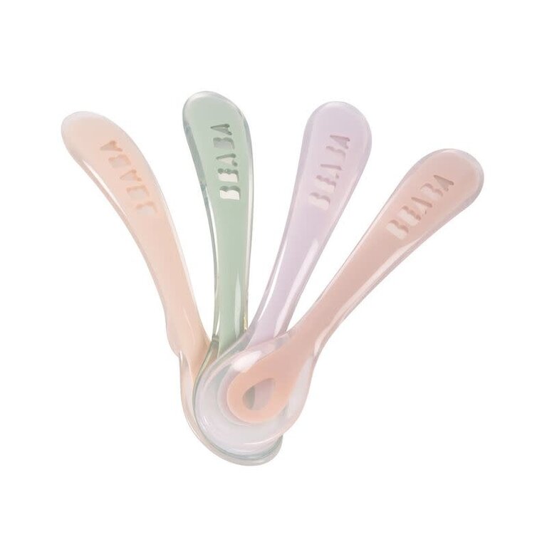Béaba Set van 4 siliconen lepels 2e leeftijd - Cotton Candy