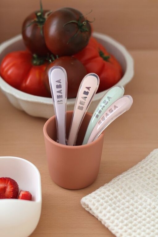 Béaba Set van 4 siliconen lepels 2e leeftijd - Cotton Candy