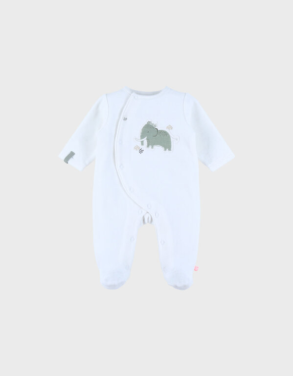 Noukie's Witte babypyjama's met olifantenborduursel in fluweel