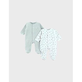 Noukie's Set van 2 baby pyjama’s van velours - Lovely Bird