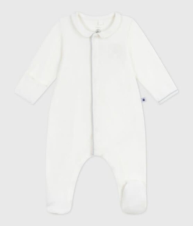 Petit Bateau Fluwelen babypyjama  met geborduurd logo