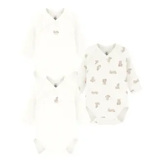 Petit Bateau 3 katoenen babyrompertjes lange mouwen en print