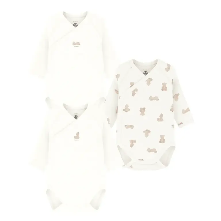 Petit Bateau 3 katoenen babyrompertjes lange mouwen en print