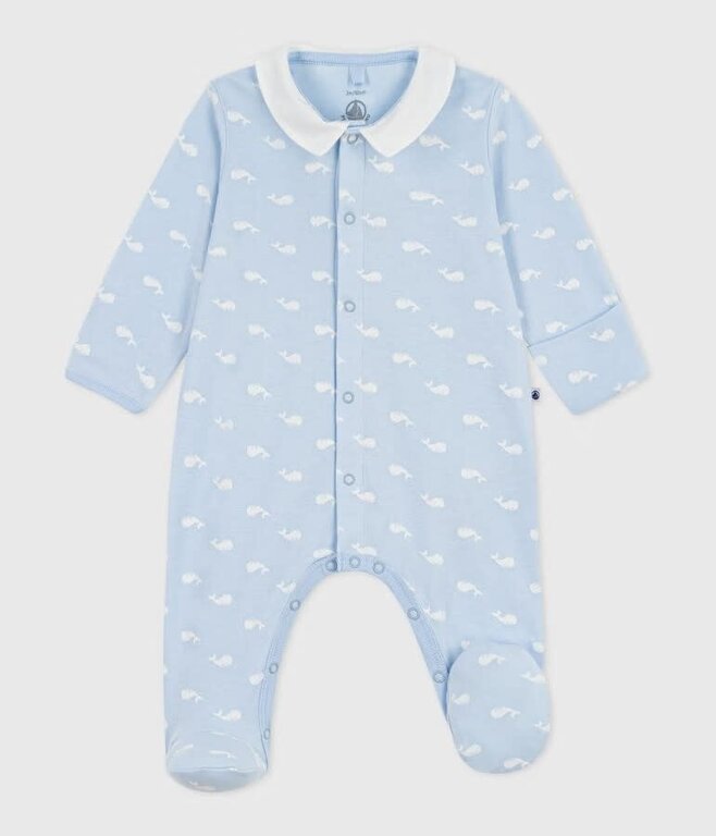 Petit Bateau Katoenen babypyjama met kraag met walvisprint