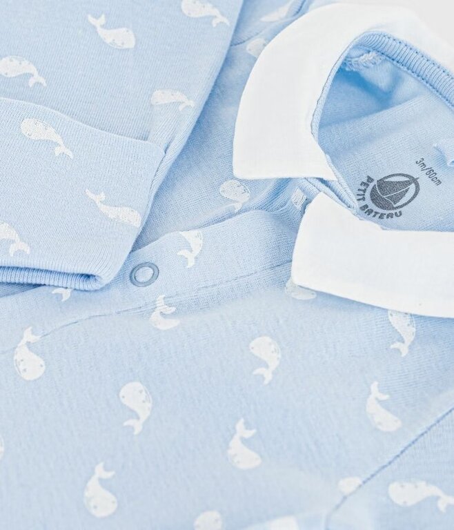 Petit Bateau Katoenen babypyjama met kraag met walvisprint