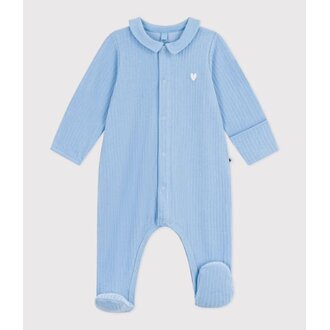 Petit Bateau Fluwelen babypyjama met effen kraag blauw