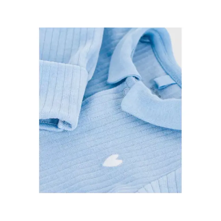 Petit Bateau Fluwelen babypyjama met effen kraag blauw