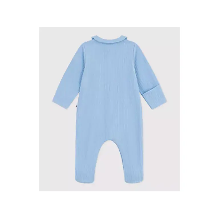 Petit Bateau Fluwelen babypyjama met effen kraag blauw