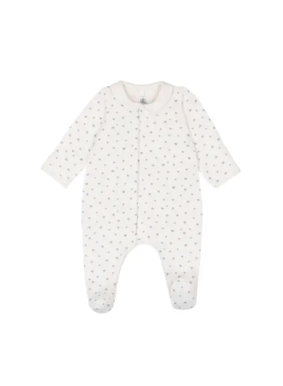 Petit Bateau Fluwelen babypyjama met kraag en hartjesprint Blauw