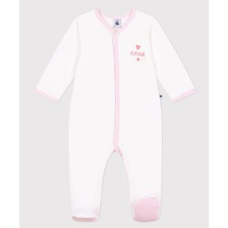 Petit Bateau Effen fluwelen babypyjama wit